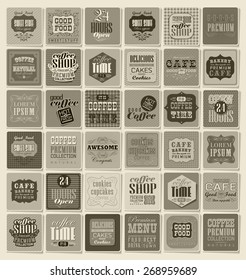 Mega set of Vintage Retro Coffee  Labels and typography. Pattern in retro style