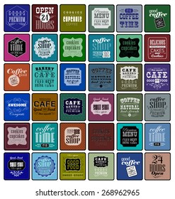 Mega set of Vintage Retro Coffee  Labels and typography. Pattern in retro style