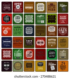 Mega set of Vintage Retro Coffee  Labels and typography. Pattern in retro style