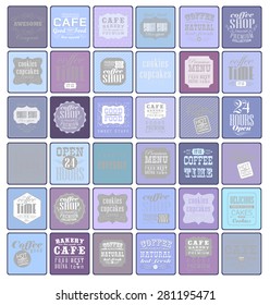 Mega set of Vintage Retro Coffee  Labels and typography. Pattern in retro style