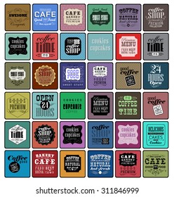 Mega set of Vintage Retro Coffee  Labels and typography. Pattern in retro style