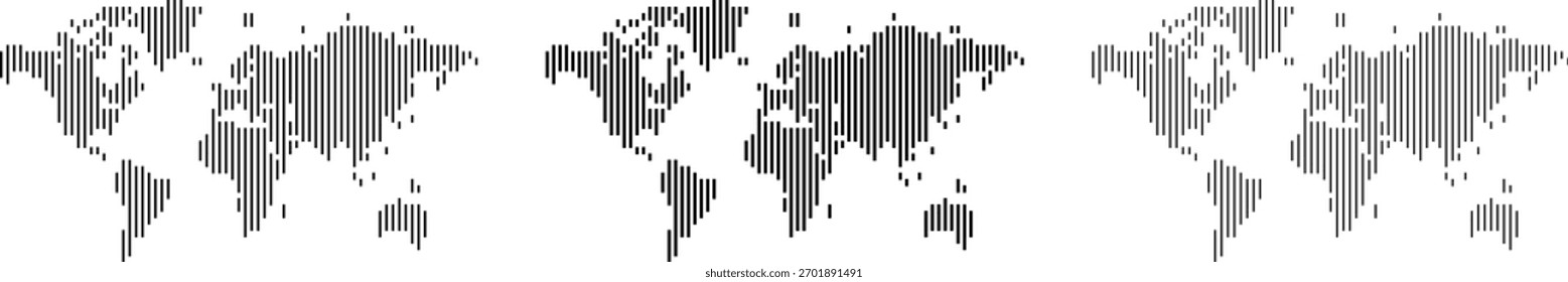 Mega conjunto de mapa de mundo em padrão de forma de linha vertical. Abstrato mapa de mundo de padrão de linha vertical com um padrão geométrico. Elementos de design geográfico para o plano de fundo da empresa de tecnologia