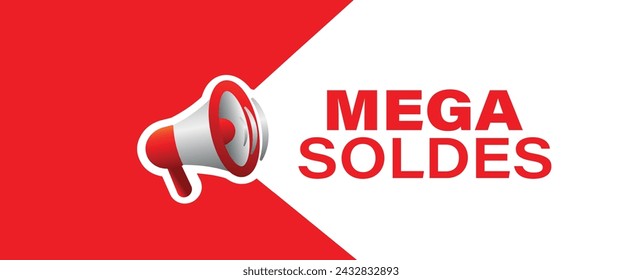 mega soldes text on white background. big sales in french language.