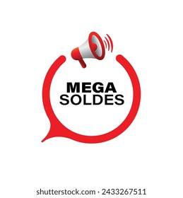 mega soldes text on white background. big sales in french language.