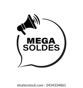 mega soldes text on white background. big sales in french language.