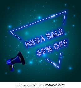 Mega special sale offer, neon 60 out of sale range. Signage promotion. 60% discount.