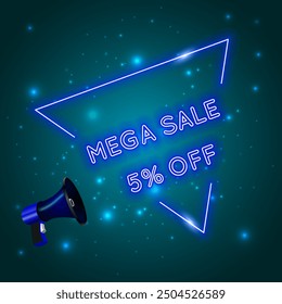 Mega special sale offer, neon 5 out of sale range. Signage promotion. 5% discount..
