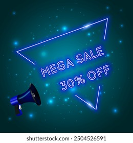 Mega special sale offer, neon 30 out of sale range. Signage promotion. 30% discount.