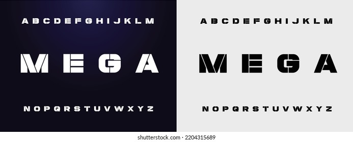 MEGA Sports minimal tech font letter set. Luxury vector typeface for company. Modern gaming fonts logo design.