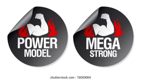 Mega strong, power model stickers set.