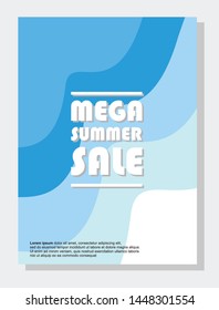 Mega summer sale vector banner design with blue colorful beach abstract elements in sand colored background 