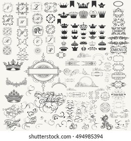 Mega super collection of vector calligraphic flourishes, crowns, borders and many other. Victorian style