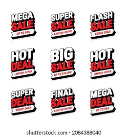 Mega, Super, Flash, Hot, Big, Final Sale and Deal 3D Effect Collection