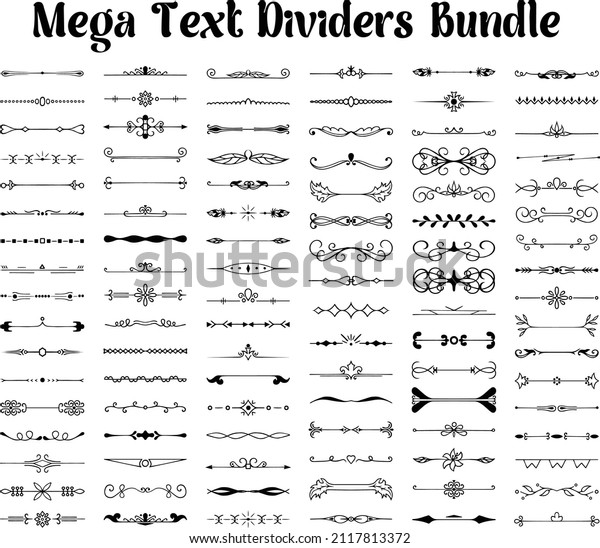 Mega Text Dividers Bundle, Flourish dividers.\
Filigree, Hand drawn vector illustration. Borders and laurels,\
border for text vector abstract hand drawn design calligraphic\
separated set