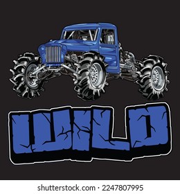 Mega Truck racing splash isolated on black background, for graphic design, screen print, DTG, DTF, poster and business elements.