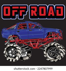 Mega Truck racing splash isolated on black background, for graphic design, screen print, DTG, DTF, poster and business elements.