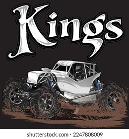 Mega Truck racing splash isolated on black background, for graphic design, screen print, DTG, DTF, poster and business elements.