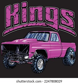 Mega Truck racing splash isolated on black background, for graphic design, screen print, DTG, DTF, poster and business elements.