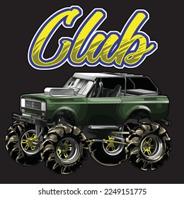 Mega Truck racing splash isolated on black background, for graphic design, screen print, DTG, DTF, poster and business elements.