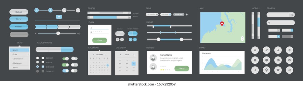 Mega UI For Desktop Or Apps Interface Design Elements And Buttons