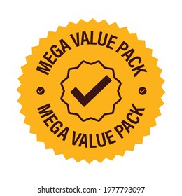 'mega value pack' vector icon with tick mark, yellow in color