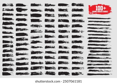 Mega vector brush strokes collection, Ink splatters, grungy painted lines, artistic design elements: waves, circles, triangles. Vector paintbrush set