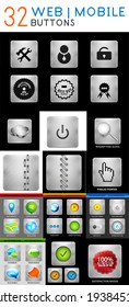 Mega vector set of metallic web / mobile buttons. 32 design elements