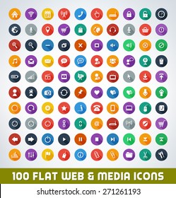 Mega Web And Media Flat Icon Set