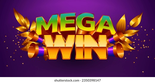 Mega win banner. Sign with golden letters. Online casino. Vector illustration