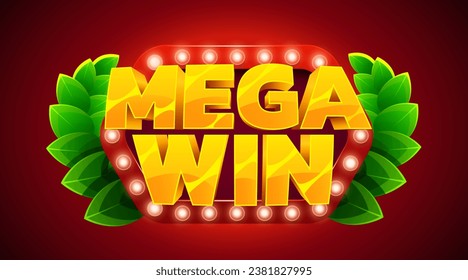Mega win banner. Sign with golden letters. Online casino. Vector illustration