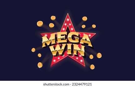 Mega Win banner, sign. Jackpot, Casino, Lottery logo template. Vector illustration