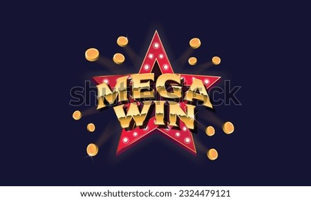 Mega Win banner, sign. Jackpot, Casino, Lottery logo template. Vector illustration