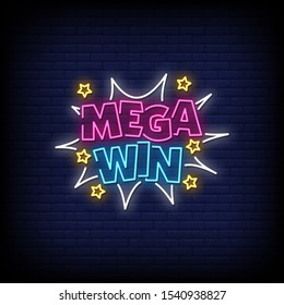 Mega Win Neon Signs Style Text Vector