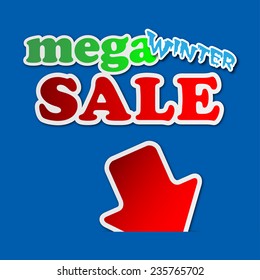 mega winter sale - information sign with red arrow and text