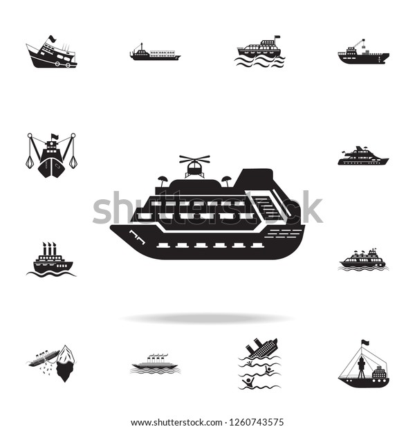 mega yacht with a helicopter icon.\
Detailed set of ship icons. Premium graphic design. One of the\
collection icons for websites, web design, mobile\
app