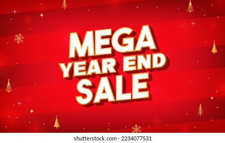 Mega Year End Sale auf rotem Hintergrund, Vektorgrafik. Feiertagsverkauf