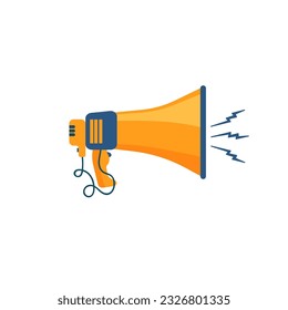 Megafon, megaphone, loudspeaker vector icons set. Broadcasting, marketing information and speeches. Loud volume, noisy equipment in flat design. Vector illustration. 