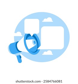 Megafon speech bubble sky. Message box flat icon speaker chat.