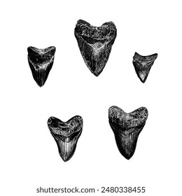 megalodon teeth hand drawing vector isolated on white background.