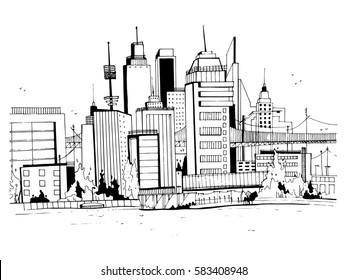 Seoul Skyline South Korea Hand Drawn Stock Illustration 543948952 ...