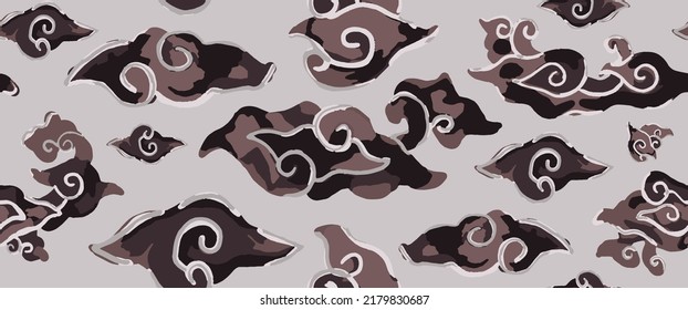 Megamendung batik motif seamless pattern vector design with hand drawing watercolor