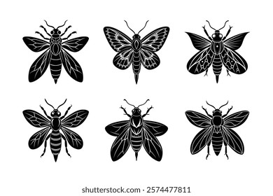 Meganeura silhouette vector set with white background