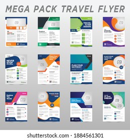 Megapack travel Brochure design template flyer set, abstract business flyer size A4 template, creative cover, trend travel brochure set