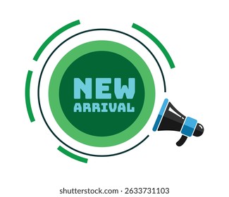 megaphon com novo modelo de chegada, design de negócios, marketing, anúncio, desconto, cashback. banner criativo. vetores editáveis eps 10.