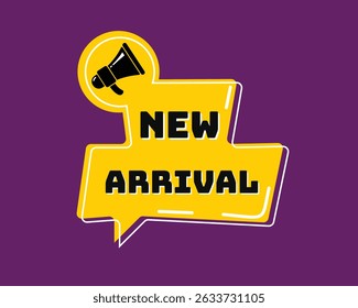 megaphon with new arrival template, business design, marketing, announcement, discount, cashback. creative banner. editable vector eps 10.