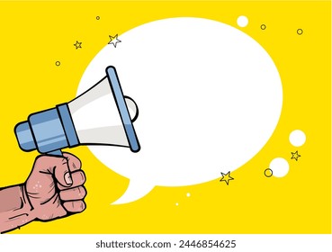 Megaphone for advertisement speech symbol. hand with megaphone - vector illustration in comic book style	