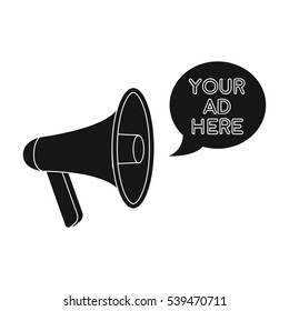 Megaphone advertising icon in black style isolated on white background. Advertising symbol stock vector illustration.