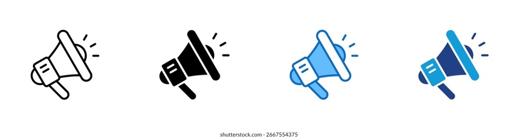 Megaphone Alert Multiple Style Icon Vector Design - megaphone emitting sound, representing announcement, alert, or marketing
