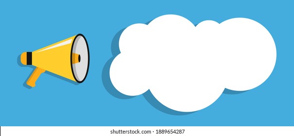 Megaphone announcement in a flat style. Cloud for text. Place for advertising. Speaker. Vector illustration