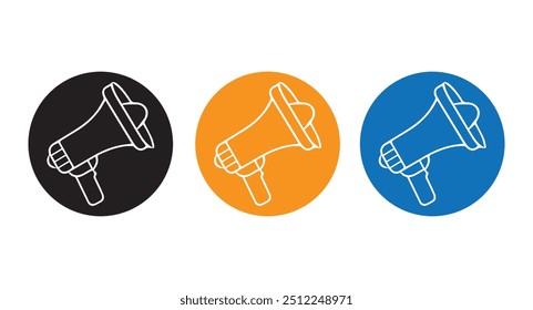 Megaphone Announcement Icon Set in three colors isolated on white